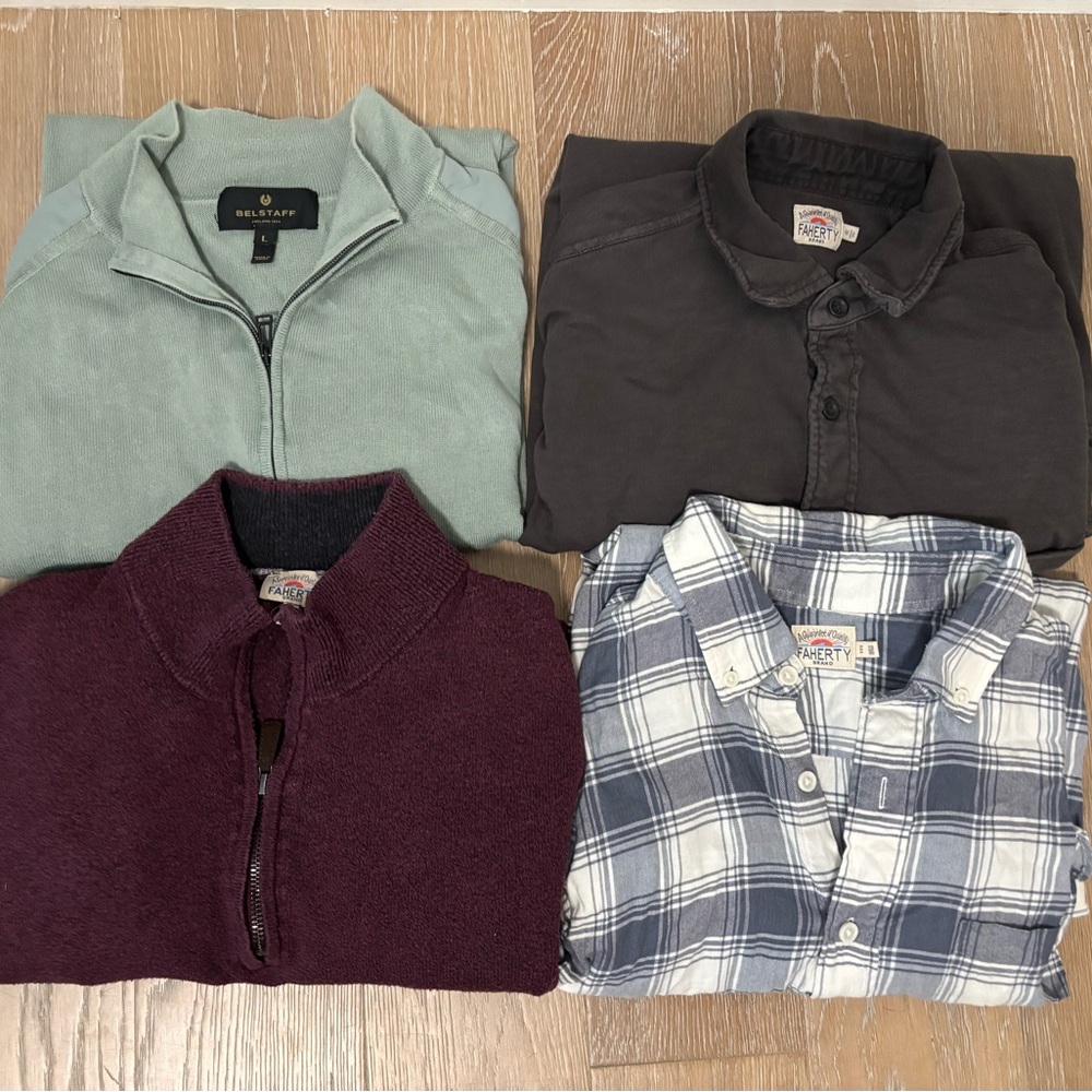 Bundle of Men’s Button Down Shirts and Sweaters. Faherty and Belstaff